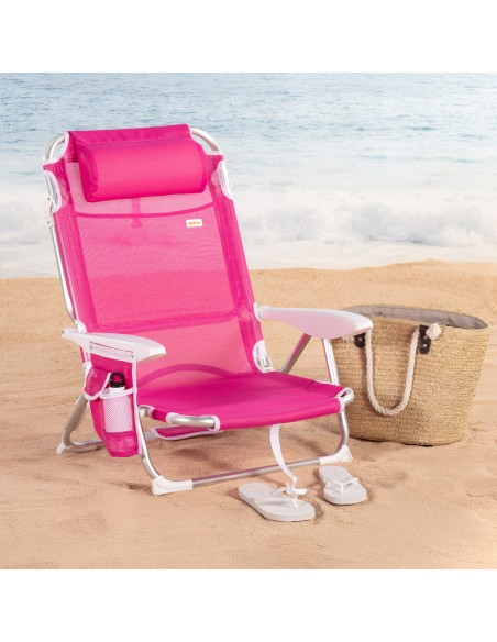 Cadeira de praia dobrável baixa com múltiplas posições, 51x45x76 cm, fúcsia