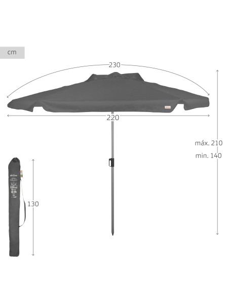 Grande guarda-sol de jardim basculante à prova de vento 230 cm UV50 antracite