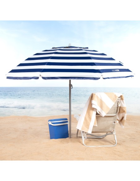 Guarda-chuva de praia à prova de vento 8 varas 200 cm riscas de marinheiro