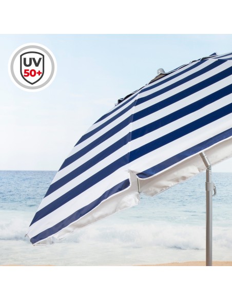 Guarda-chuva de praia à prova de vento 8 varas 200 cm riscas de marinheiro