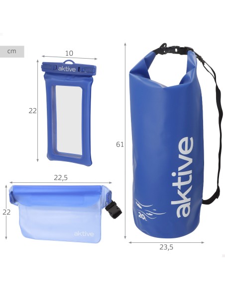 Conjunto de bolsas impermeáveis com saco de 20L pochete e suporte para celular
