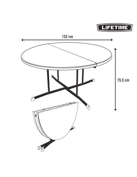Lifetime Mesa dobrável redonda, branca, Ø152x75,5 cm