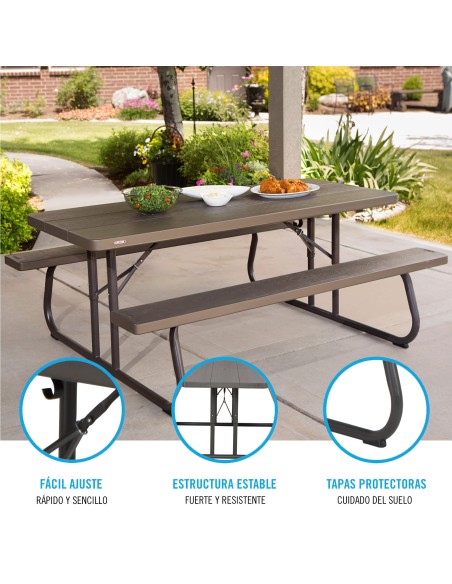Lifetime Mesa dobrável com bancos integrados 183x76x74 cm