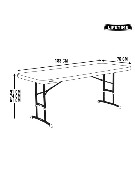 Lifetime Mesa com pés dobráveis ajustáveis 183x76x61-91 cm