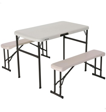 Lifetime Conjunto de mesa dobrável e 2 bancos 107x61x74 cm