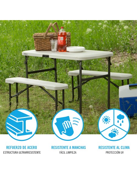 Lifetime Conjunto de mesa dobrável e 2 bancos 107x61x74 cm