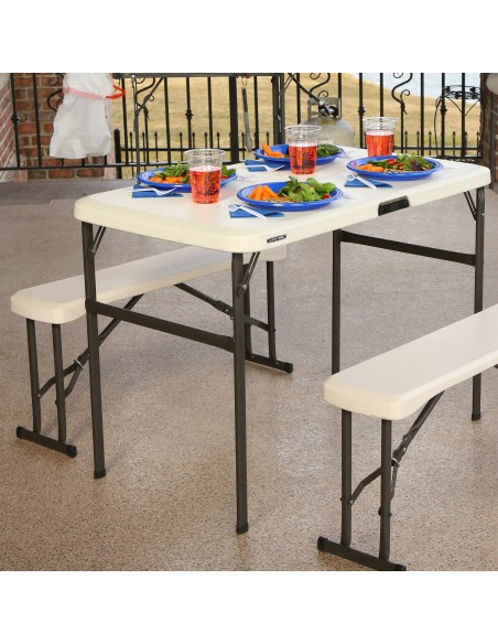 Lifetime Conjunto de mesa dobrável e 2 bancos 107x61x74 cm