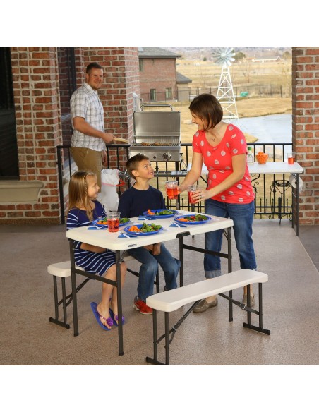 Lifetime Conjunto de mesa dobrável e 2 bancos 107x61x74 cm