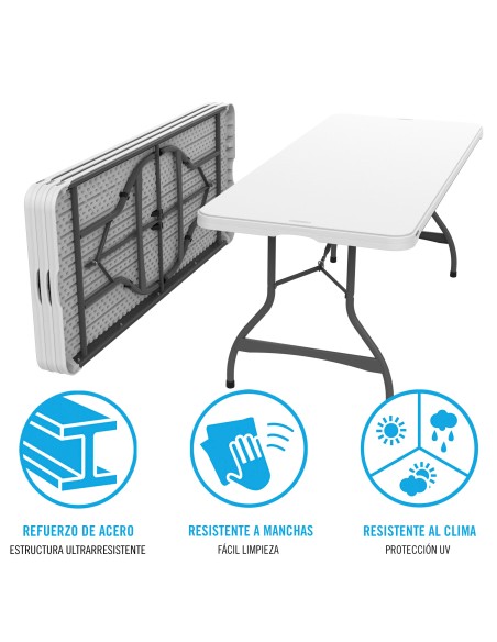 Lifetime Mesa retangular empilhável com pernas rebatíveis branca 182x76x74 cm