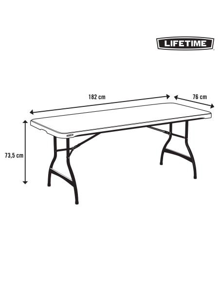 Lifetime Mesa retangular dobrável e empilhável preta 182x76x73,5 cm