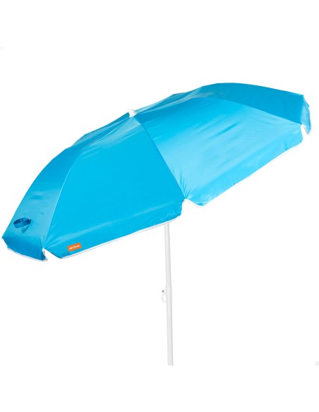 Guarda-sol de praia dobrável compacto com 8 hastes 180 cm azul