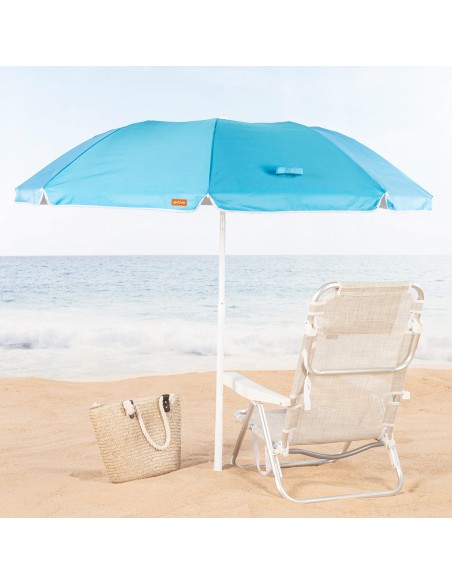 Guarda-sol de praia dobrável compacto com 8 hastes 180 cm azul