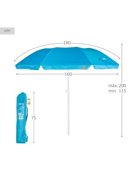 Guarda-sol de praia dobrável compacto com 8 hastes 180 cm azul
