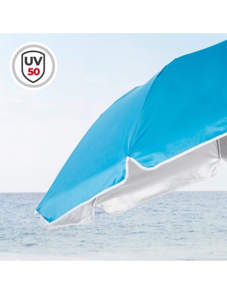 Guarda-sol de praia dobrável compacto com 8 hastes 180 cm azul