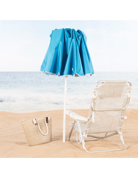 Guarda-sol de praia dobrável compacto com 8 hastes 180 cm azul