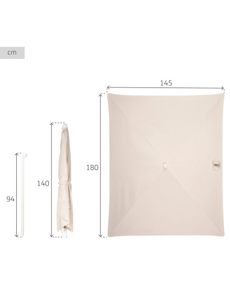 Guarda-sol retangular basculante de jardim 180x145 cm UV30 bege