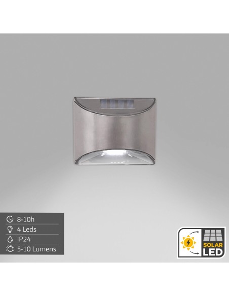 Conjunto de 4 candeeiros de parede solares LED 5-10 lúmenes em aço inoxidável