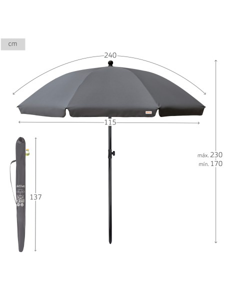 Guarda-sol de jardim basculante 240 cm UV30 cinza