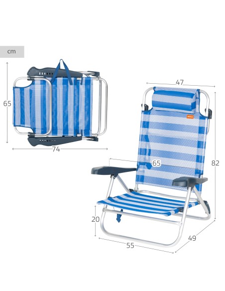 Cadeira de praia baixa multiposições 47x49x82 cm riscas de marinheiro