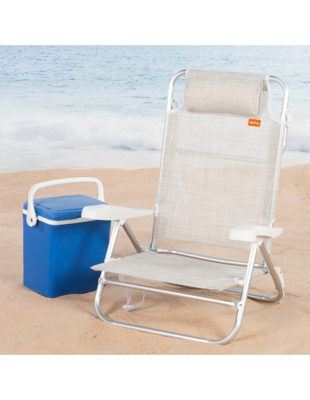 Cadeira de praia baixa multiposições 47x49x82 cm bege