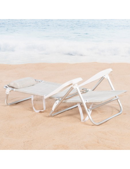 Cadeira de praia baixa multiposições 47x49x82 cm bege
