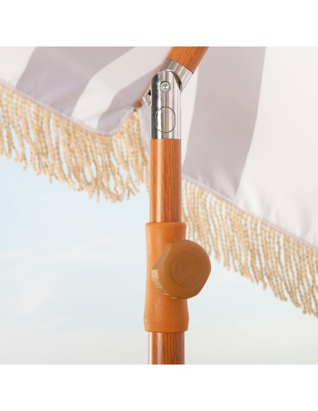 Guarda-sol de praia com 8 varetas, 200 cm, estampa em preto e branco com franjas