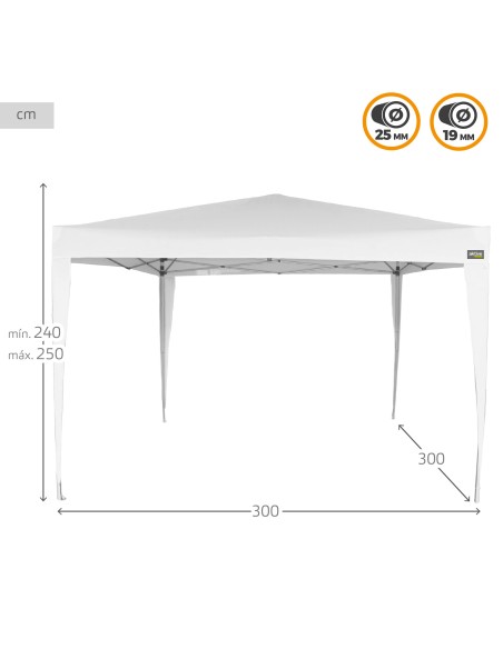 Gazebo dobrável ajustável em altura 300x300x240/250 cm branco