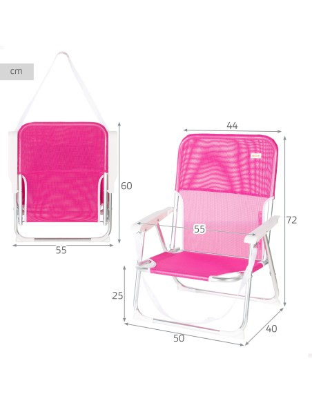 Pack 2 cadeiras de praia dobráveis 44x40x72 cm fúcsia com alça