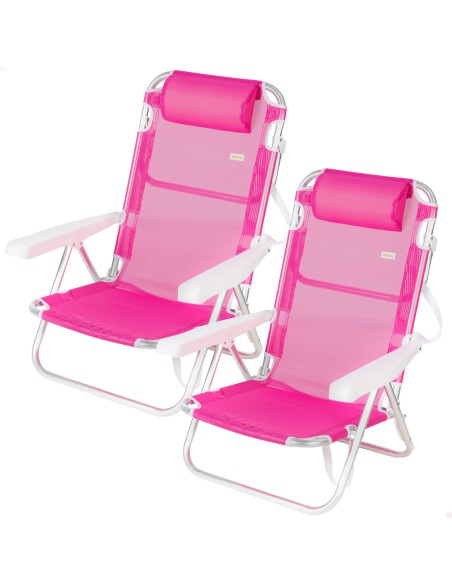 Pack de 2 cadeiras de praia multiposição baixas 48x46x84 cm fúcsia