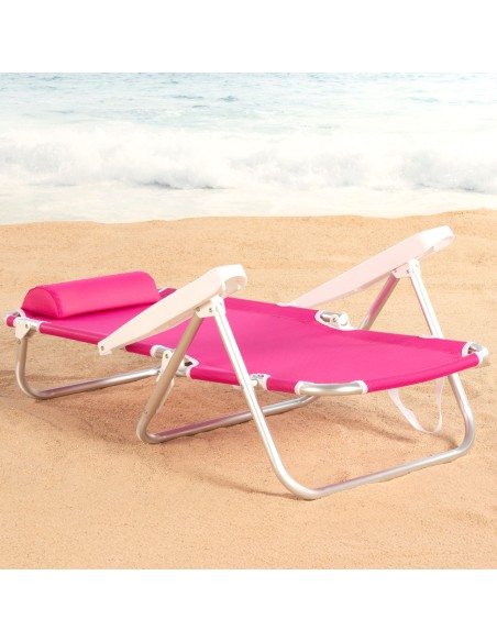 Pack de 2 cadeiras de praia multiposição baixas 48x46x84 cm fúcsia