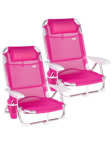 Pack 2 cadeiras de praia baixas multiposição 51x45x76 cm fúcsia