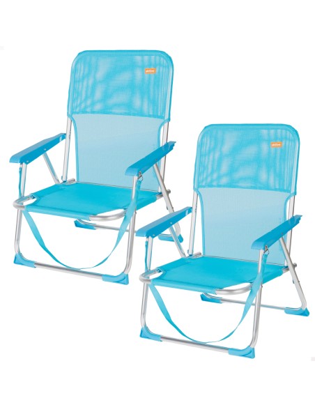 Pack 2 cadeiras dobráveis de praia 44x40x72 cm azuis com alça