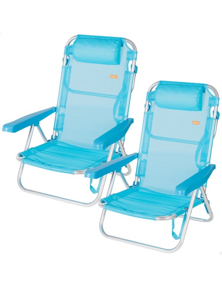 Pack 2 cadeiras de praia baixas multiposição 48x46x84 cm azuis
