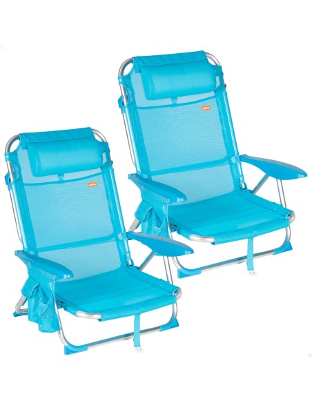Pack 2 cadeiras de praia baixas multiposicionáveis 51x45x76 cm azul