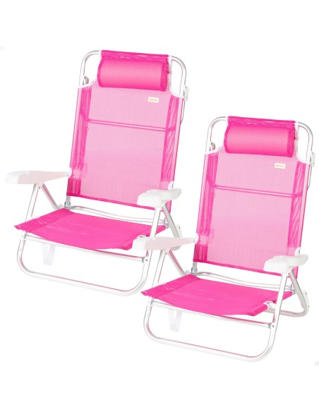 Pack 2 cadeiras de praia baixas multiposição 47x49x82 cm fúcsia
