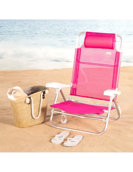 Pack 2 cadeiras de praia baixas multiposição 47x49x82 cm fúcsia