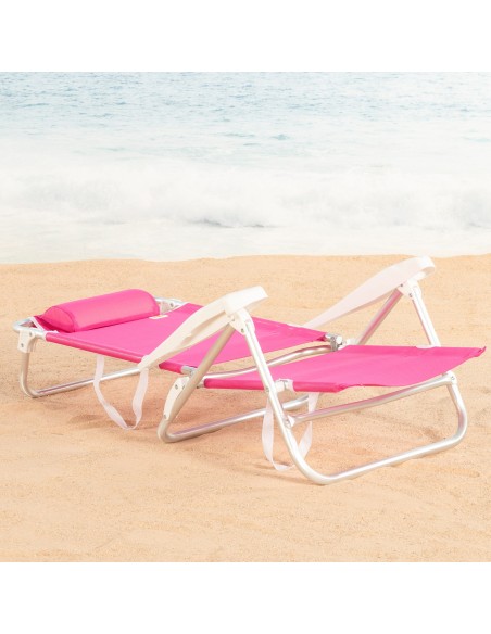 Pack 2 cadeiras de praia baixas multiposição 47x49x82 cm fúcsia