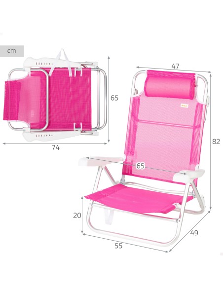 Pack 2 cadeiras de praia baixas multiposição 47x49x82 cm fúcsia