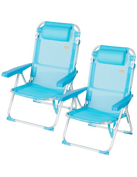Pack 2 cadeiras de praia altas multiposições 48x60x90 cm azuis