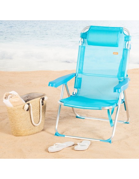 Pack 2 cadeiras de praia altas multiposições 48x60x90 cm azuis