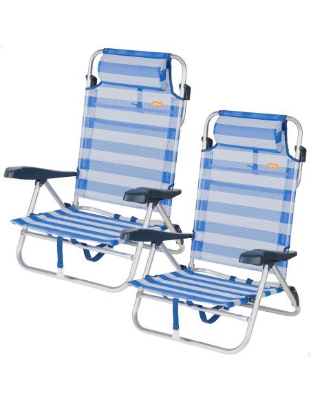 Pack 2 cadeiras de praia baixas com múltiplas posições, 47x49x82 cm estilo náutico
