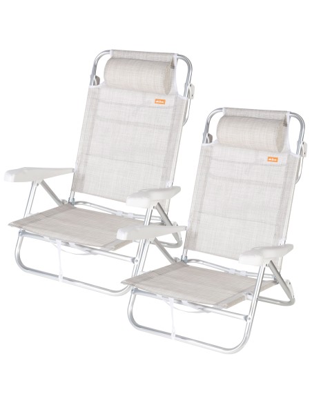 Pack 2 cadeiras de praia baixas multiposição 47x49x82 cm bege