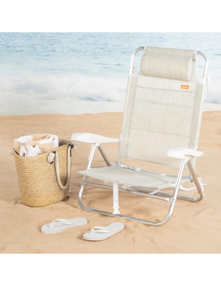 Pack 2 cadeiras de praia baixas multiposição 47x49x82 cm bege