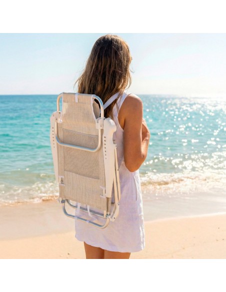 Pack 2 cadeiras de praia baixas multiposição 47x49x82 cm bege
