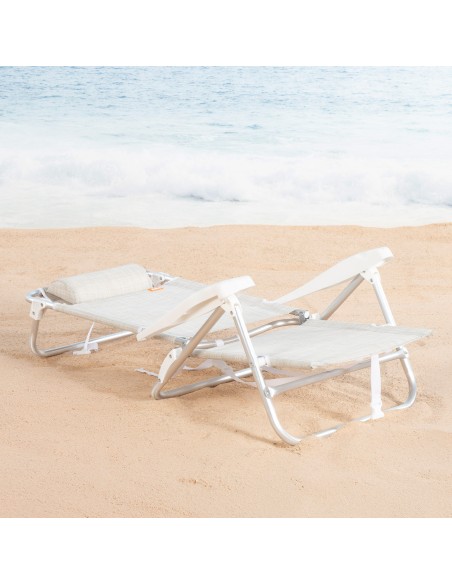 Pack 2 cadeiras de praia baixas multiposição 47x49x82 cm bege