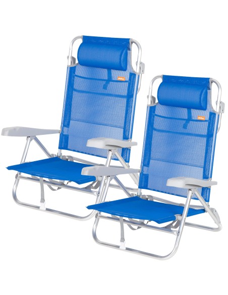 Pack 2 cadeiras praia baixas com múltiplas posições 47x49x82 cm azul