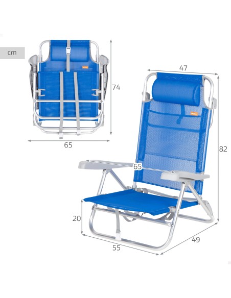 Pack 2 cadeiras praia baixas com múltiplas posições 47x49x82 cm azul
