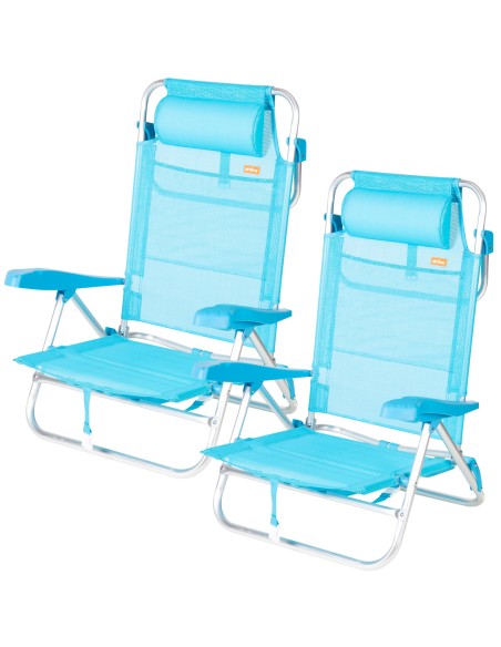 Pack 2 cadeiras de praia rebaixadas multiposição 47x49x82 cm azul claro