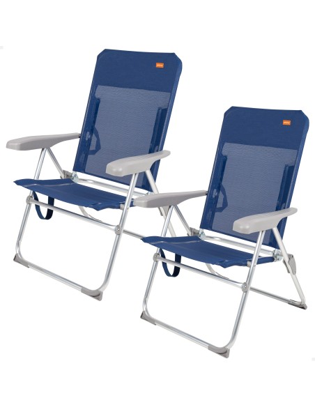 Pack 2 cadeiras de praia multiposição azul-marinho 47x60x94 cm