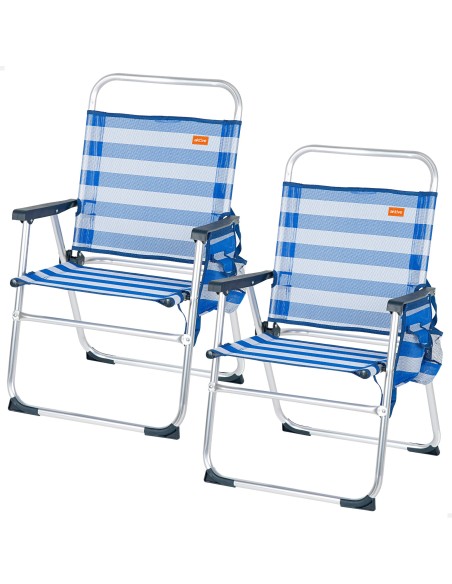 Pack 2 cadeiras de praia dobráveis às riscas azul e branco 48x50x88 cm
